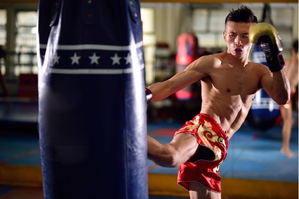 Muay Thai Fighter Kicking Bag